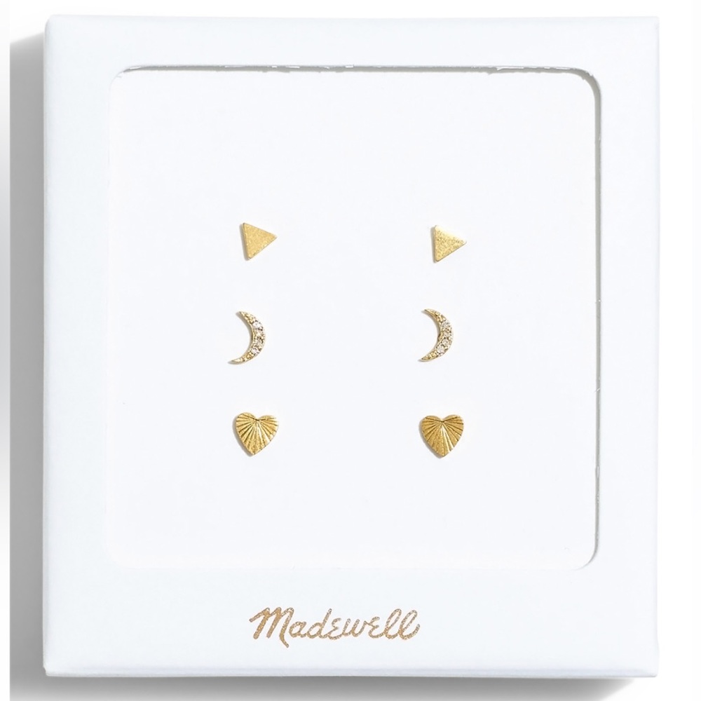 Madewell Czech Crystal & Goldtone Moon Nightlove Stud Earring Set